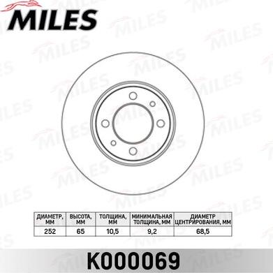 Miles K000069 - Тормозной диск autospares.lv