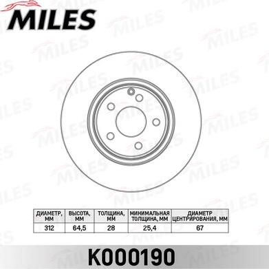 Miles K000190 - Тормозной диск autospares.lv