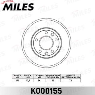 Miles K000155 - Тормозной диск autospares.lv