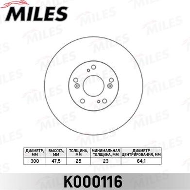 Miles K000116 - Тормозной диск autospares.lv