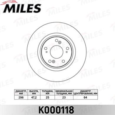 Miles K000118 - Тормозной диск autospares.lv