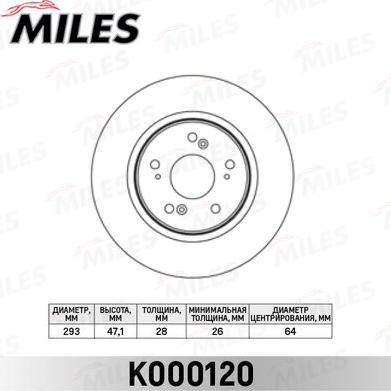 Miles K000120 - Тормозной диск autospares.lv