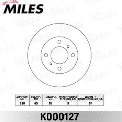 Miles K000127 - Тормозной диск autospares.lv