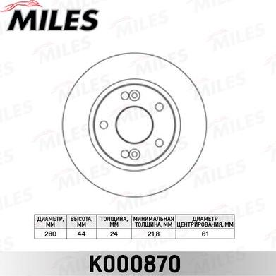 Miles K000870 - Тормозной диск autospares.lv