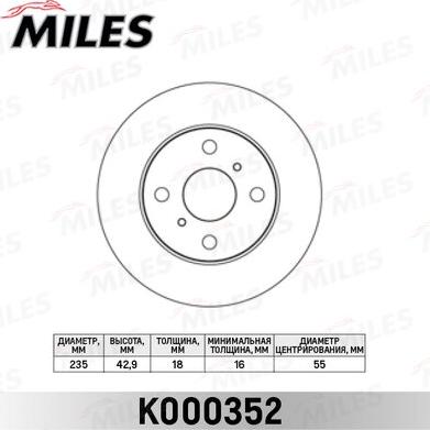 Miles K000352 - Тормозной диск autospares.lv