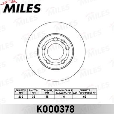 Miles K000378 - Тормозной диск autospares.lv