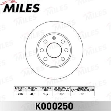 Miles K000250 - Тормозной диск autospares.lv
