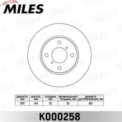 Miles K000258 - Тормозной диск autospares.lv