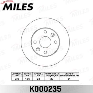 Miles K000235 - Тормозной диск autospares.lv