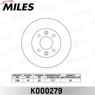 Miles K000279 - Тормозной диск autospares.lv