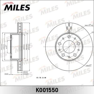 Miles K001550 - Тормозной диск autospares.lv