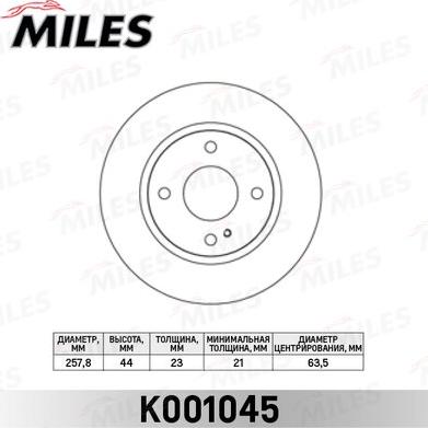 Miles K001045 - Тормозной диск autospares.lv