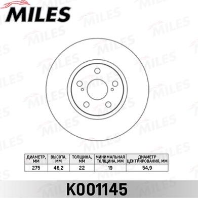 Miles K001145 - Тормозной диск autospares.lv