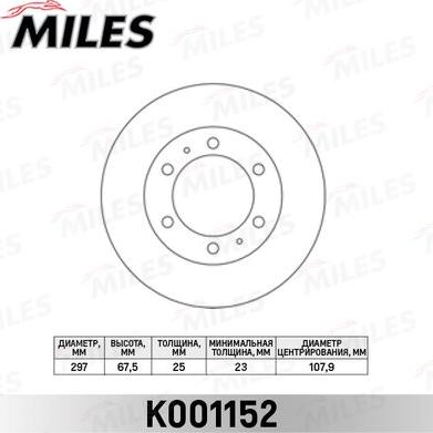 Miles K001152 - Тормозной диск autospares.lv