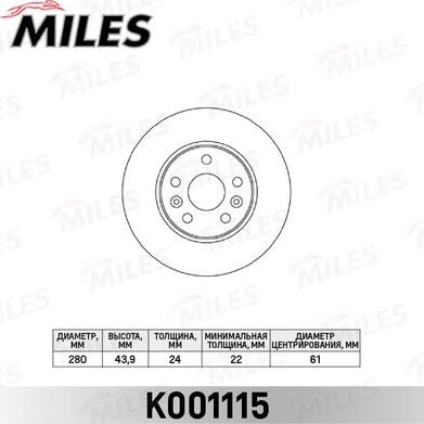 Miles K001115 - Тормозной диск autospares.lv