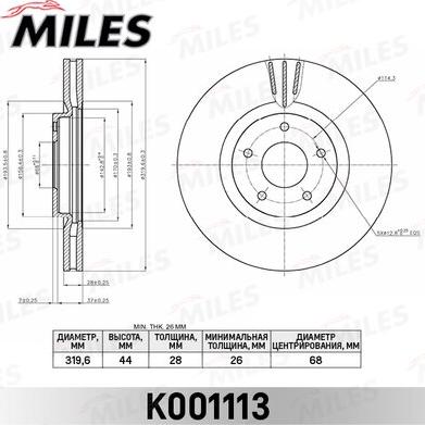 Miles K001113 - Тормозной диск autospares.lv