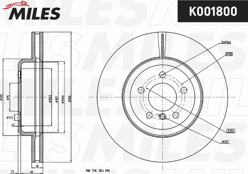 Miles K001800 - Тормозной диск autospares.lv