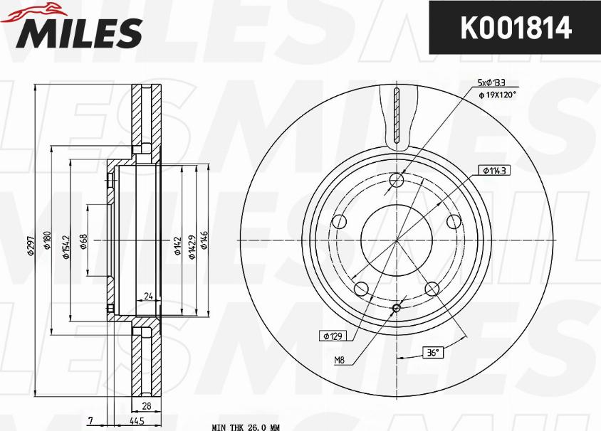 Miles K001814 - Тормозной диск autospares.lv