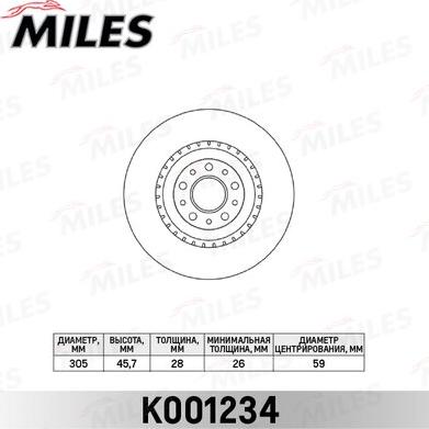 Miles K001234 - Тормозной диск autospares.lv