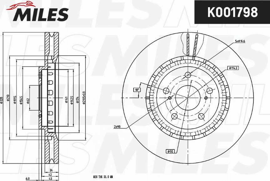 Miles K001798 - Тормозной диск autospares.lv