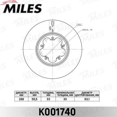 Miles K001740 - Тормозной диск autospares.lv