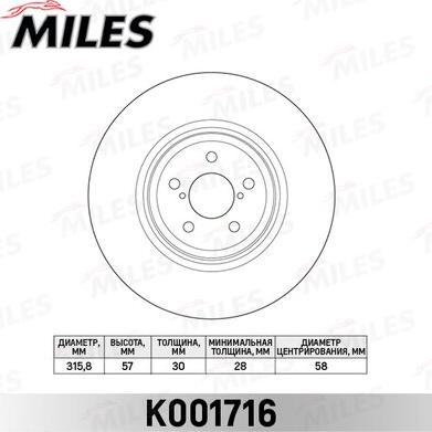 Miles K001716 - Тормозной диск autospares.lv