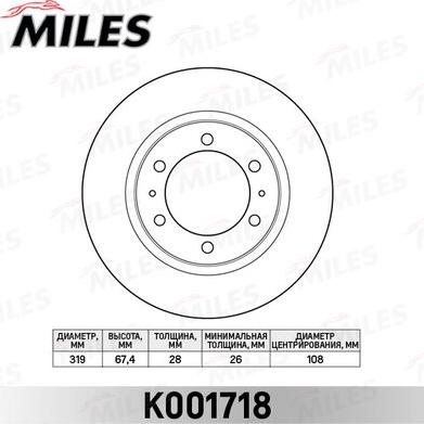 Miles K001718 - Тормозной диск autospares.lv