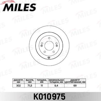 Miles K010975 - Тормозной диск autospares.lv