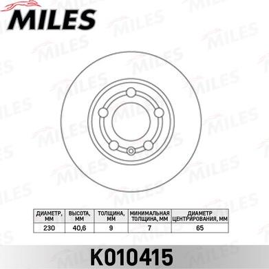 Miles K010415 - Тормозной диск autospares.lv