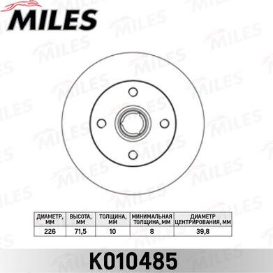 Miles K010485 - Тормозной диск autospares.lv