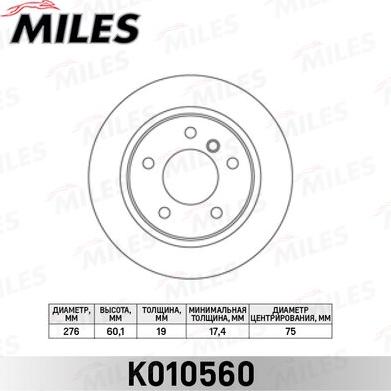 Miles K010560 - Тормозной диск autospares.lv