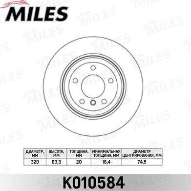 Miles K010584 - Тормозной диск autospares.lv