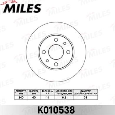 Miles K010538 - Тормозной диск autospares.lv