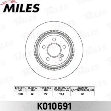 Miles K010691 - Тормозной диск autospares.lv