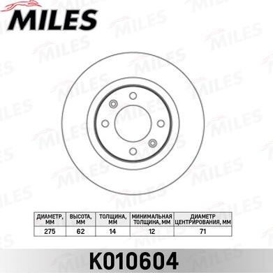 Miles K010604 - Тормозной диск autospares.lv