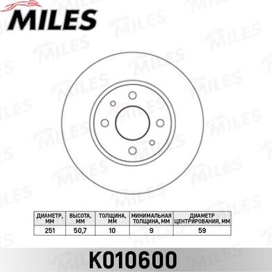 Miles K010600 - Тормозной диск autospares.lv