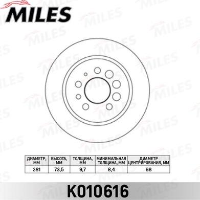 Miles K010616 - Тормозной диск autospares.lv