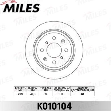 Miles K010104 - Тормозной диск autospares.lv