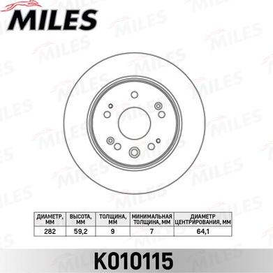 Miles K010115 - Тормозной диск autospares.lv