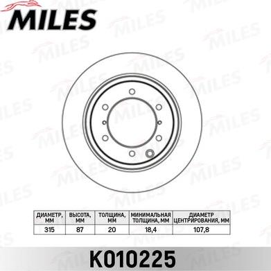 Miles K010225 - Тормозной диск autospares.lv