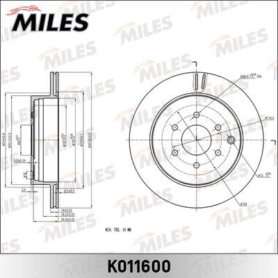 Miles K011600 - Тормозной диск autospares.lv