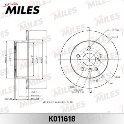 Miles K011618 - Тормозной диск autospares.lv