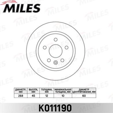 Miles K011190 - Тормозной диск autospares.lv