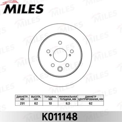 Miles K011148 - Тормозной диск autospares.lv