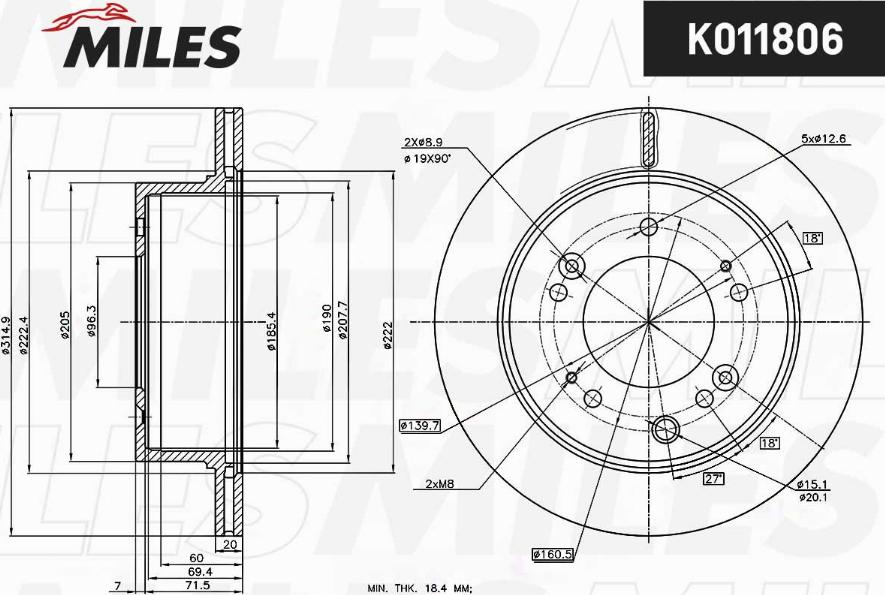 Miles K011806 - Тормозной диск autospares.lv