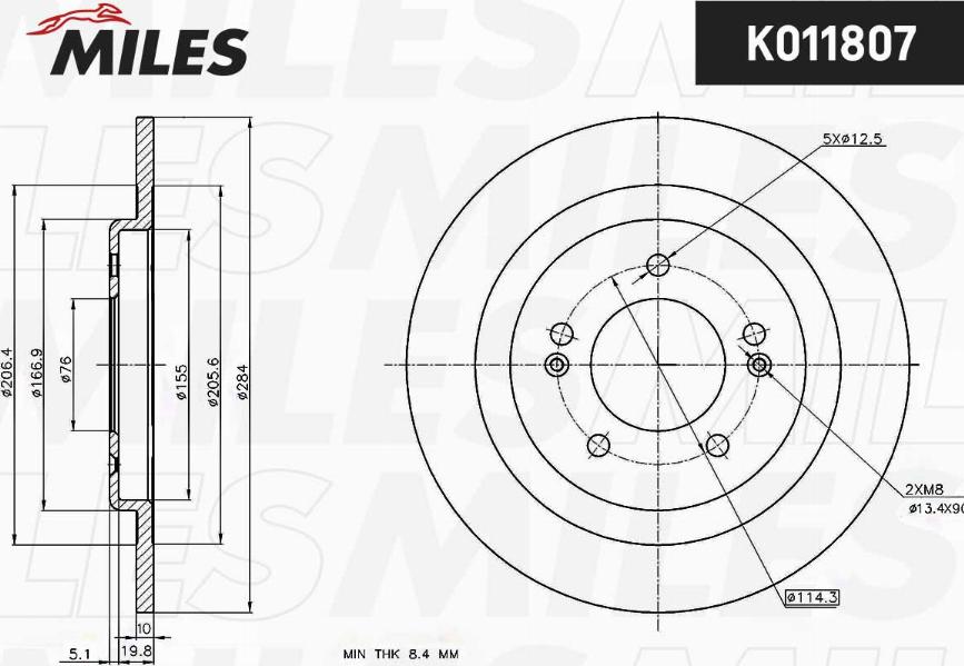 Miles K011807 - Тормозной диск autospares.lv