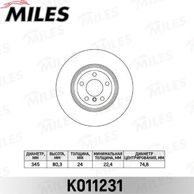 Miles K011231 - Тормозной диск autospares.lv