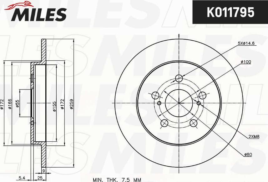 Miles K011795 - Тормозной диск autospares.lv