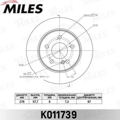 Miles K011739 - Тормозной диск autospares.lv