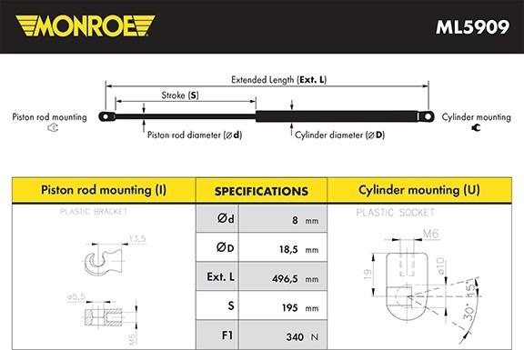 Monroe ML5909 - Газовая пружина, упор autospares.lv